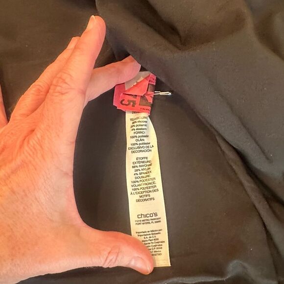 Chicos Military Ponte BlazerJacket Ruffle Trim Buttons Black  XL (Chicos 3) - Picture 9 of 14